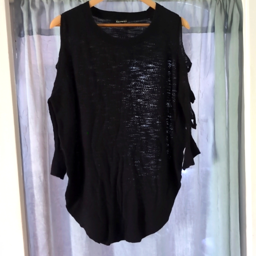 Express Black Long Sleeve Cutout Shirt